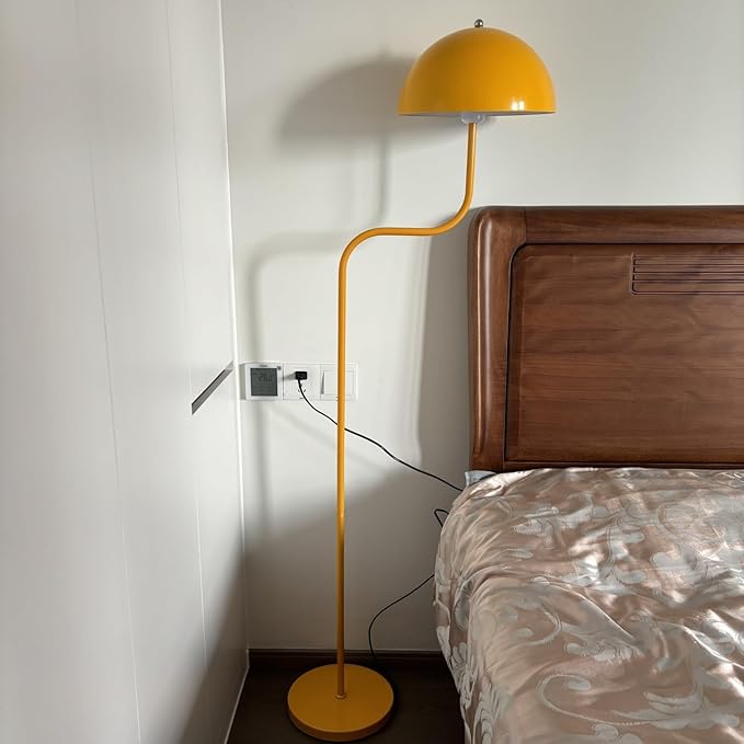 Nordic Style Yellow Floor Lamp Metal Dome Shade Modern Floor Light Cute Mush-Room Standing Floor Lamp Tall Unique Lamps with Foot Switch and Iron Shade