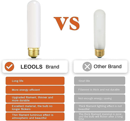 Leools T10 LED Light Bulb 6inch E26 Base Matt Opal Porcelain Warm White 2700K Dimmable Edison 8W Led Tubular Bulb,600LM,60 Watt Equivalent,Outside Frosted Glass,for Cabinet Display Cabinet etc,6 Pcs.