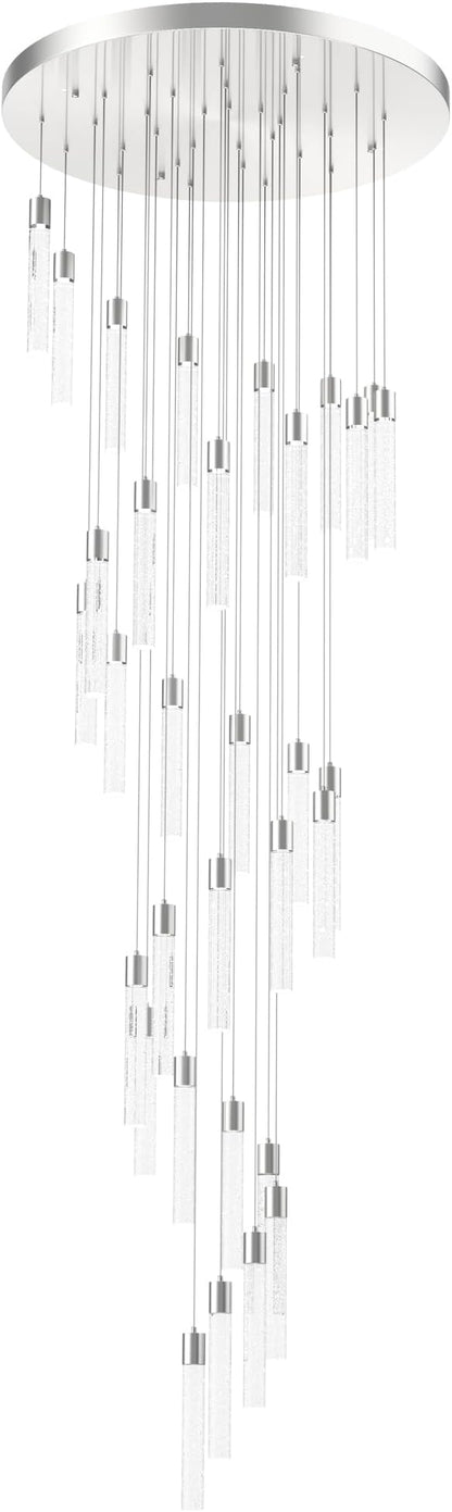 Pendant Lights Kitchen Island, 3000K-6500K Modern Kitchen Island Lights Brushed Nickel, 36-Light Ceiling Lighting Fixtures with Crystal Bubble, Integrated LED Hanging Light for Living Room