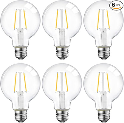 ENERGETIC SMARTER LIGHTING Dimmable LED Edison Light Bulb, G25 (G80) Globe Bulb, 60W Equivalent, 3000K Warm White, Christmas Light, E26 Standard Base, ETL Listed, 6-Pack