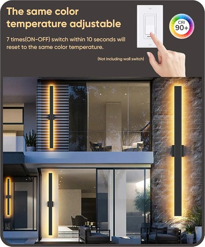Aipsun Black Outdoor Wall Sconce 3000K 4000K 6000K, 23.6in Modern Exterior Light 1 Pack, Long LED Linear Wall Light Outside Lighting for Entrance, Hallway, Garage, Porch(3CCT)