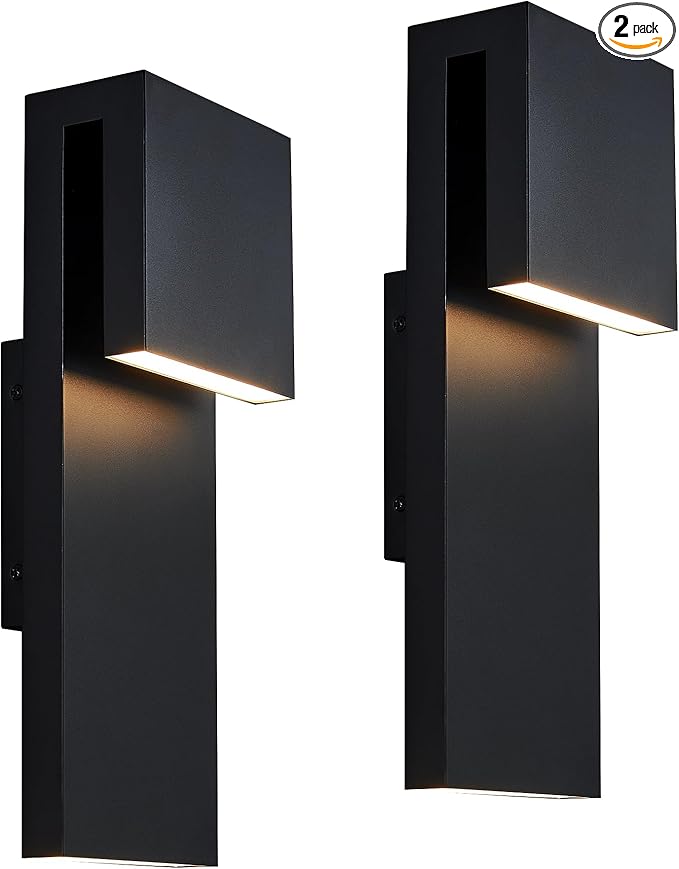Modern Porch Lights with 2 Pack,Outdoor Indoor Integrated LED Wall Lights,2-Light Total 17W,3000K, Textured Black Finish,Outside Lights Waterproof for House Front Door Patio Garage