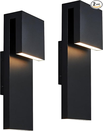 Modern Porch Lights with 2 Pack,Outdoor Indoor Integrated LED Wall Lights,2-Light Total 17W,3000K, Textured Black Finish,Outside Lights Waterproof for House Front Door Patio Garage