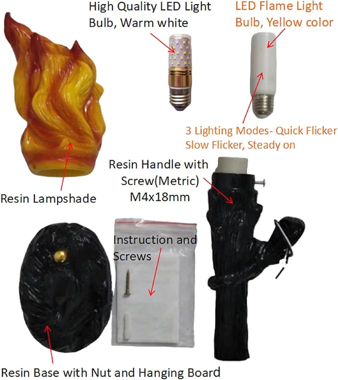 Realistic Torch Light Sconce Indoor,Rustic Retro Torch Wall Sconce Suitable for Medieval Themed Room Dungeon Basement Bar Restaurant Halloween Christmas,Resin Lampshade,Not Waterproof