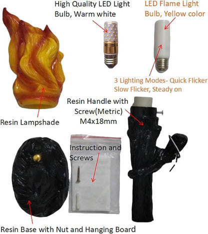 Realistic Torch Light Sconce Indoor,Rustic Retro Torch Wall Sconce Suitable for Medieval Themed Room Dungeon Basement Bar Restaurant Halloween Christmas,Resin Lampshade,Not Waterproof