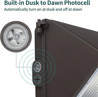 kadision 60W LED Wall Pack Light with Photocell, 7800lm 5000K Daylight 100-277V, Waterproof Dusk-to-Dawn Outdoor Lighting Fixture, ETL Listed (4 Pack)