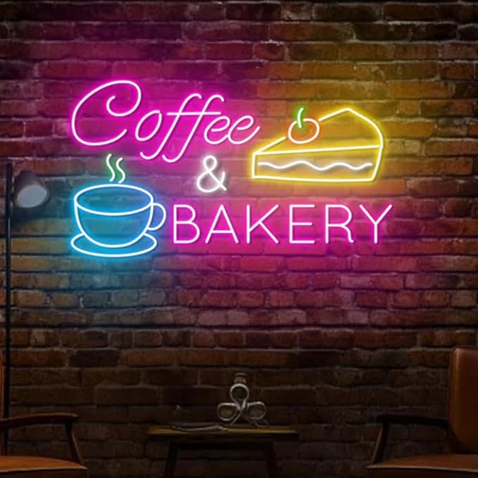 Coffee & Bakery Led Sign, Open Cake Bakery Neon Sign, Bakery Coffee Decor Size:20inches