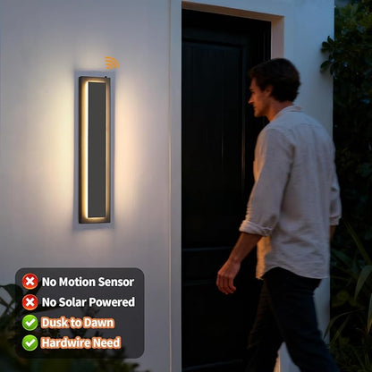 tewei 23.6'' Dusk to Dawn Outdoor Wall Lights, Modern Black LED Outdoor Wall Sconce, Large Long Exterior Lighting Fixtures Outside Porch Lights for House, Garage, Warm White 3000K, 2 Pack