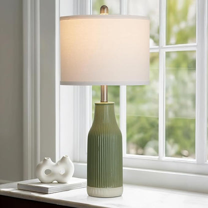 24.5" Modern Ceramic Table Lamp for Nightstand, Farmhouse Bedside Lamp for Bedroom, Small Table Lamp for Living Room End Table, Light Green (1 Pack)
