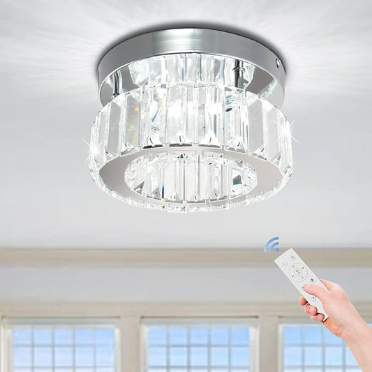 CLAIRDAI Flush Mount Ceiling Light Fixture LED Mini Chandeliers with Crystals Hallway Light Mini Modern Crystal Chandeliers Bedroom Chandelier for Bathroom Kitchen Office(Dimmable)