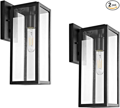 Bestshared Outdoor Wall Sconce, 2-Pack 15 Inch Exterior Wall Lanterns with Clear Glass, Anti-Rust Black Porch Lights,Weather Resistant Outdoor Lights for House, Garage, Doorway, Patio, Yard,E26 Socket