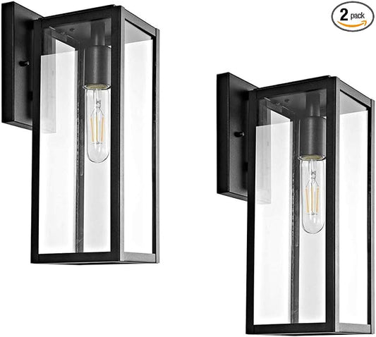 Bestshared Outdoor Wall Sconce, 2-Pack 15 Inch Exterior Wall Lanterns with Clear Glass, Anti-Rust Black Porch Lights,Weather Resistant Outdoor Lights for House, Garage, Doorway, Patio, Yard,E26 Socket