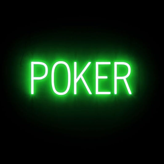 SpellBrite POKER Sign | Gaming-Related Sign with Neon Look, Green LED Light Source | 20.1" x 6.3"