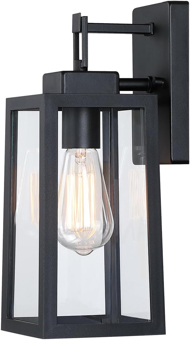 2 Pack Outdoor Wall Light - 14 Inch Exterior Wall Sconce for House, Outdoor Black Wall Lantern for Garage&Patio Front Door, Outside Porch Light Fixture with Glass Shade