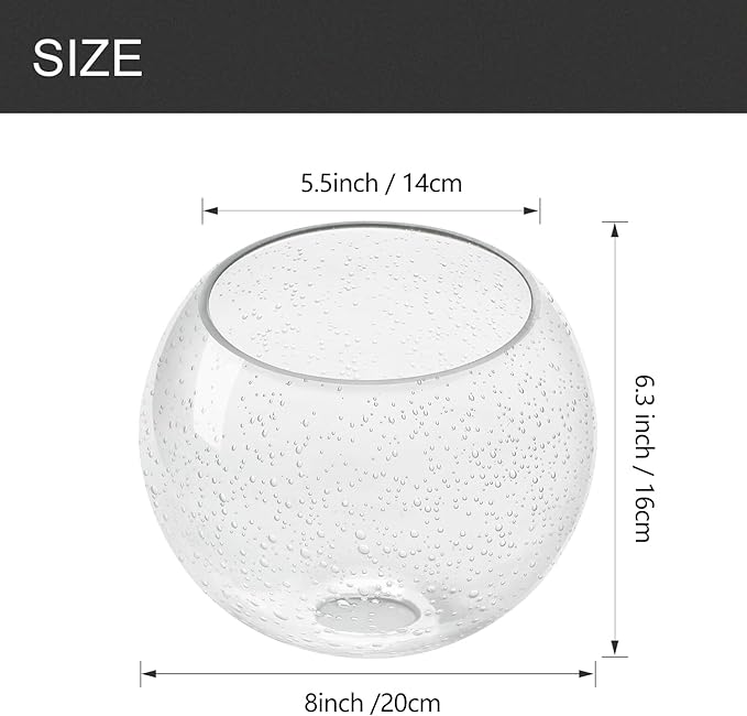 Fixture Replacement Globe Shade with 1.65 Inch Fitter, 8 Inch Diameter, E26 Base 1-5/8 Inch Fitter, Glass Lampshade Cover for Pendant Wall Sconce Chandelier Vanity Light (Seeded Clear)