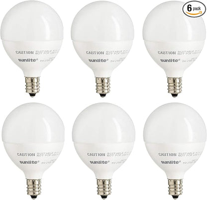 Sunlite LED G16.5 Light Bulb, 5 Watts (40W Equivalent), 350 Lumens, 90 CRI, Candelabra Base (E12), Frost, Dimmable, Title-20 Compliant, ETL Listed, 3000K Warm White, 6 Pack