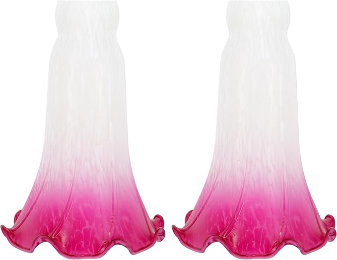 Lily Flower Glass Lampshade Replacement, 2 Pack,Tulip Style Table Floor Lamp Shade Replacement 4.2" x 4.2" x 6.7" (White Red)