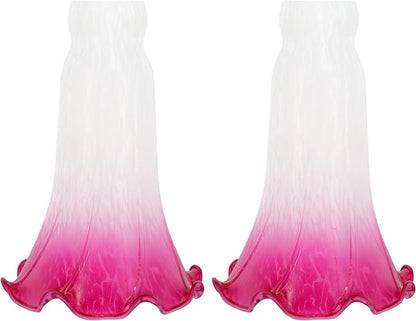 Lily Flower Glass Lampshade Replacement, 2 Pack,Tulip Style Table Floor Lamp Shade Replacement 4.2" x 4.2" x 6.7" (White Red)