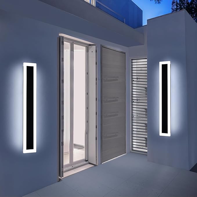 Upgrade Widened 2 Pack LED Outdoor Wall Sconce, 39.3inch Modern Minimalist Wall Mount Lights, 3 Color 3000K/4500K/6000K, 36W, IP65 Waterproof, Outside Lighting Fixture for Courtyard, Balcony, Patio