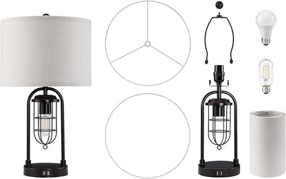 Kyrid 21'' Table Lamps Set of 2 with Night Light and USB Port Industrial Modern Nightstand Lamp Set (Bulbs Included)