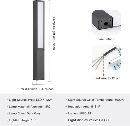 Modern Landscape Path Light,40 Inch Aluminum Pathway Bollard Lights Outdoor High Voltage Wired Garden Floor Lamp IP65 Waterproof LED 3000K Luxury Lighting for Patio Walkway Driveway Yard Decoration