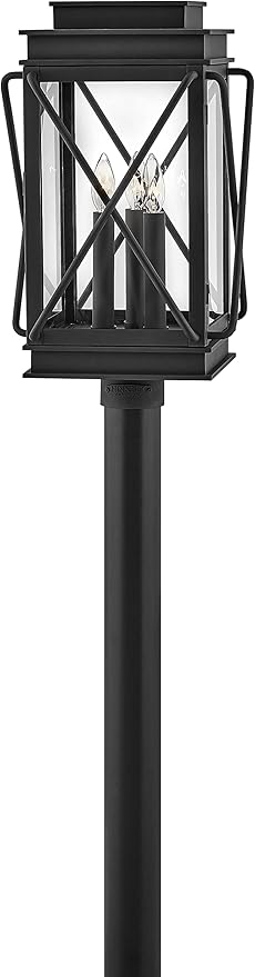 Hinkley Montecito Medium Post Top or Pier Mount Outdoor Lantern - Aluminum, Clear Glass, Timeless Elegance - Museum Black Finish