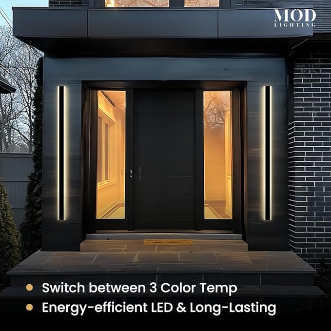 𝗠𝗢𝗗 𝗟𝗜𝗚𝗛𝗧𝗜𝗡𝗚 Haylen | Waterproof Outdoor Wall Light, LED Dimmable with Remote 3000K-6000K, Long Outdoor Porch Lights, Wired Lighting Fixture, Patio Exterior Wall Sconce, 1-Pack (Black, 59")