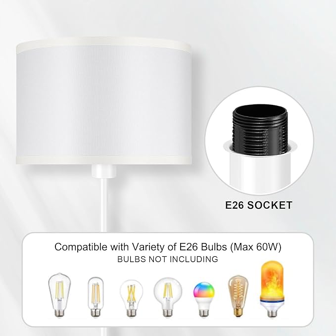 Floor Lamp, Standing Lamp, Small Floor Lamp with Lampshade, 59" Tall Lamp for Bedroom, Foot Switch, Simple White Pole Lamp for Kids Room, Girls Room, Boys Room, Office(NO Bulb, E26 Base)