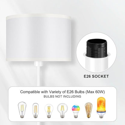 Floor Lamp, Standing Lamp, Small Floor Lamp with Lampshade, 59" Tall Lamp for Bedroom, Foot Switch, Simple White Pole Lamp for Kids Room, Girls Room, Boys Room, Office(NO Bulb, E26 Base)