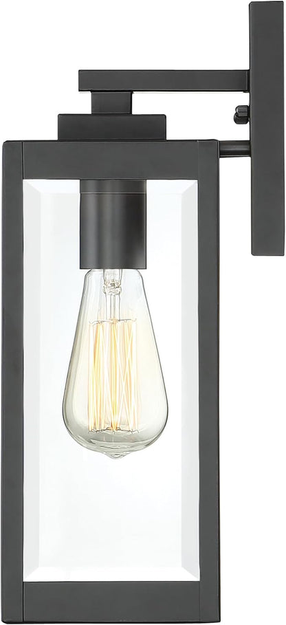 Quoizel Westover Modern Wall Sconce, 14.25 Inch Earth Black 1-Light Outdoor Light Fixture, Clear Beveled Glass Wall Lantern, 100 W, Industrial Design Wall Light for Porch, Patio, Gazebo or Yard