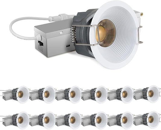 Adetu 2 Inch 5CCT White LED Recessed Ceiling Light with Junction Box, 2700K/3000K/4000K/5000K Selectable, CRI90, 8W COB, 780LM, Dimmable Canless IP65 Waferproof Downlight-ETL&FCC (White, 12 Pack)