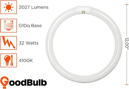 GoodBulb 32-Watt 12 Inch T9 Fluorescent Circline Light Bulb 4100K Cool White Color G10q Base 2027 Lumens 10,000 Life Hours 80 CRI Pack of 12 Bulbs
