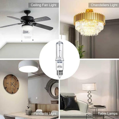 4-Pack JDE11 120V 50W Halogen Bulbs, E11 Mini Candelabra Base T4 Light Bulb, 600LM 2700K Warm White Dimmable for Ceiling Fan, Chandeliers, Pendant Lights and Accent Fixtures