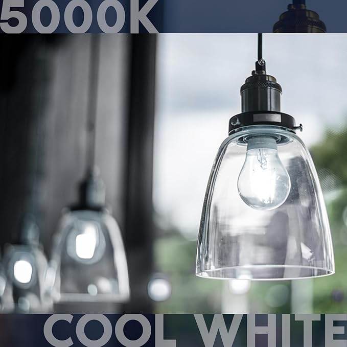 LUXRITE Vintage A19 LED Light Bulbs 60W Equivalent, 5000K Bright White Dimmable, 800 Lumens, Standard LED Edison Bulb 8W, UL Listed, E26 Base (6 Pack)