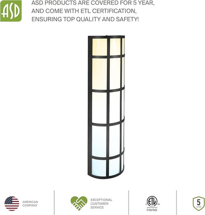 ASD 24 Inch LED Outdoor Wall Mount Light Fixture with Grid - Matte Black Modern Wall Sconce - 25W 120-277V 3000K 4000K 5000K Adjustable - Dimmable Exterior Lights - Front Door, Patio - ETL 2 Pack