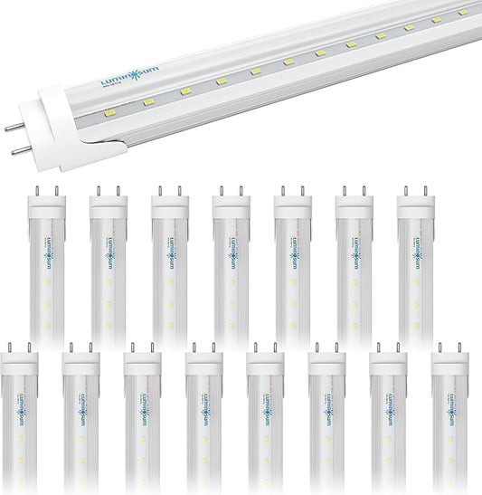 T8 LED Tube Light Bulbs 4 Foot 20W 40W Equivalent, 5000K Daylight 2000LM, T8 T10 T12 Fluorescent Replacement, Dual-end Powered Ballast Bypass, Clear Cover ETL Listed for Garage, 16-Pack