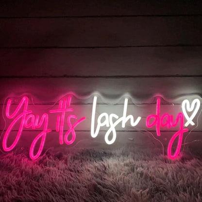 Yay It's Lash Day Heart Neon Sign, Custom Lashes Salon LED Neon Light Beauty Room Lash Bar Wall Decor Art Wedding Decoration Business Sign USB Size:20inch…