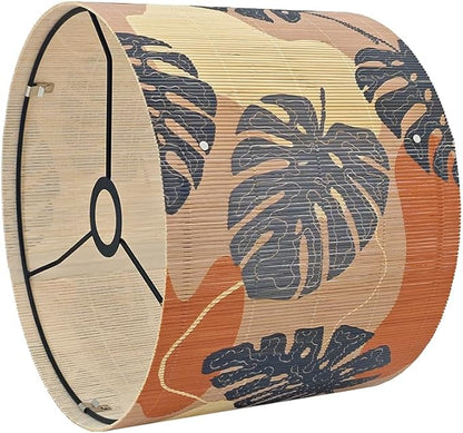 Bamboo Lampshade With Tropical Plants green floral Design, Suitable For Floor Lamps And Desk Lamps, Art deco, Rustic And Elegant, Groovy Unique(11.8 * 9Inch) (Monstera Leaf)