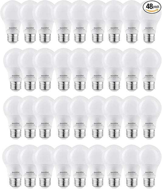 Sunlite A19 Standard LED Light Bulb, 9 Watts (60W Equivalent), 800 Lumens, Bulk 48 Pack, 120 Volts, Non-Dimmable, Medium E26 Base, RoHS, ETL Listed, 4000K Cool White