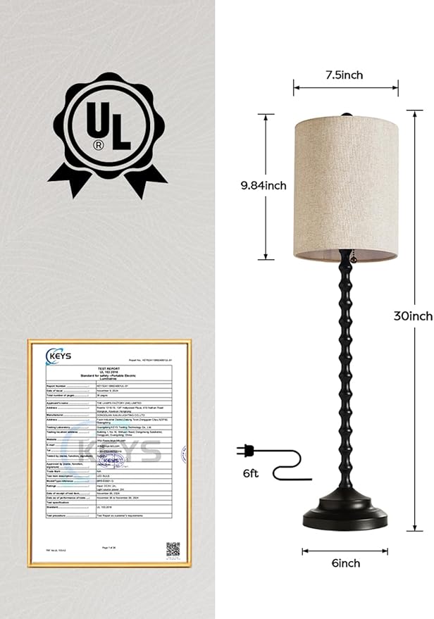 Buffet Lamps, Table Lamps Set of 2-30" H Tall with Sturdy Metal Bases & Textured Linen Shades - UL Certified, Ideal for Creating a Cozy Vibe in Living Rooms, Dining Rooms & Entryways (Black)