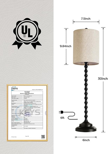 Buffet Lamps, Table Lamps Set of 2-30" H Tall with Sturdy Metal Bases & Textured Linen Shades - UL Certified, Ideal for Creating a Cozy Vibe in Living Rooms, Dining Rooms & Entryways (Black)