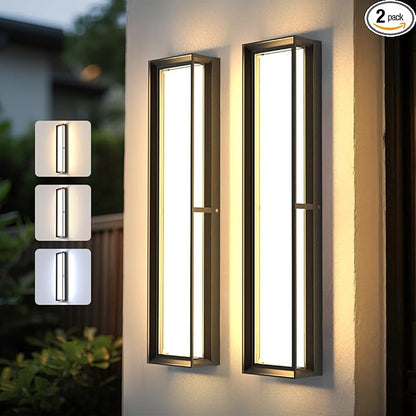 Large Outdoor Wall Lights,10%-100% Dimming LED Wall Sconce Light,3000k 4500K 6000k,23.6in LED Exterior Light Fixture,IP65 Matt Black Fixture for Commercial and Residential(2Pack)