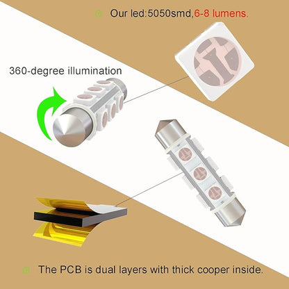 360 deg 44mm DC 24V 569 LED Bulb Pink Purple,Festoon 561 578 211-2 LED Bulbs for Truck Marine Boat Interior Map Trunk Lights Non Polarity(Pack 6)