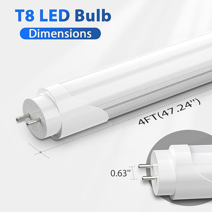 CNSUNWAY T8 LED Tube Lights 4Ft, 18W, 2400LM 6000K, Single/Double-End Power, Type A+B Plug & Play or Ballast Bypass, 4 Foot T10 T12 Fluorescent Bulbs Replacement for Warehouse, Frosted (10 Pack)