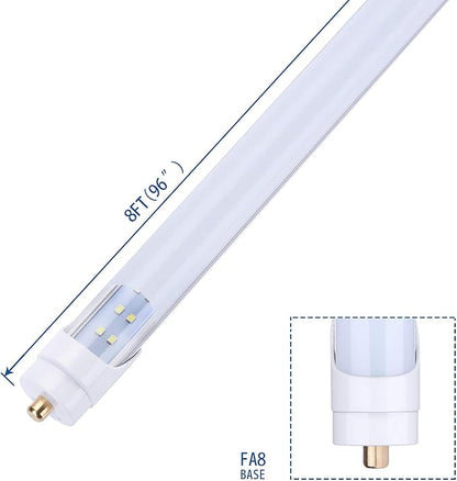 T8 8 Feet LED Tube Single Pin, 65W (150W equivelant), FA8 8ft LED Bulbs, Milky/Frosted Cover, Cool White 6000k, AC110-277V,Double Row LED Shop Light(4Pack)