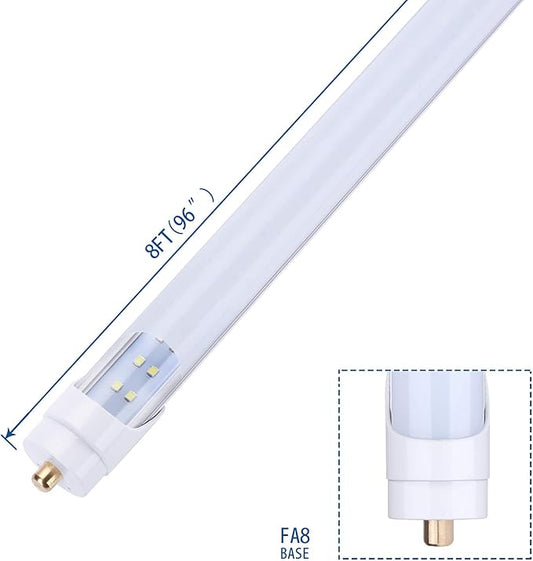 T8 8 Feet LED Tube Single Pin, 65W (150W equivelant), FA8 8ft LED Bulbs, Milky/Frosted Cover, Cool White 6000k, AC110-277V,Double Row LED Shop Light(4Pack)