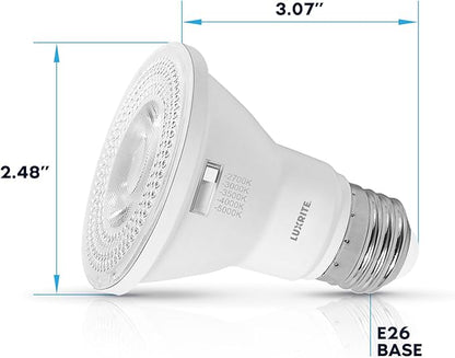 LUXRITE PAR20 LED Flood Light Bulb, 50W Equivalent, 5 Color Selectable 2700K-5000K, 550 Lumens, 7W, Dimmable LED Spotlight Bulb, Damp Rated, ETL Listed, E26 Base - Indoor Outdoor (6 Pack)