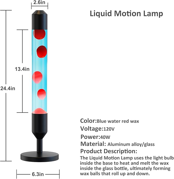 24.4-Inch Relaxing Liquid Motion Lamps,Magma Lamps, Home Decor Living Room Office Bedroom Lamp ((Red Wax Blue Water/Black))