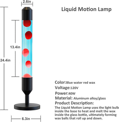 24.4-Inch Relaxing Liquid Motion Lamps,Magma Lamps, Home Decor Living Room Office Bedroom Lamp ((Red Wax Blue Water/Black))