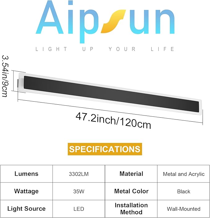 Aipsun Outdoor Lights 2 Pack,Modern Outdoor Wall Light Fixture Long Strip LED Wall Sconce IP65 Anti Rust Warm Light 3000K Exterior Wall Mount Lights for Entrance, Hallway, Garage, Porch